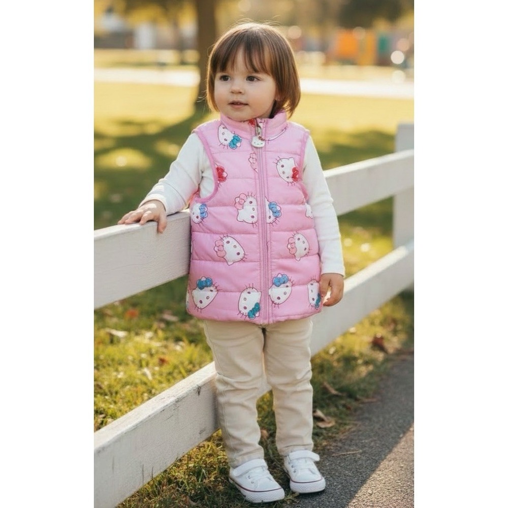 Hello Kitty Baby Girl Pink Puffer Vest Size 24 Months Outerwear Toddler Full Zip